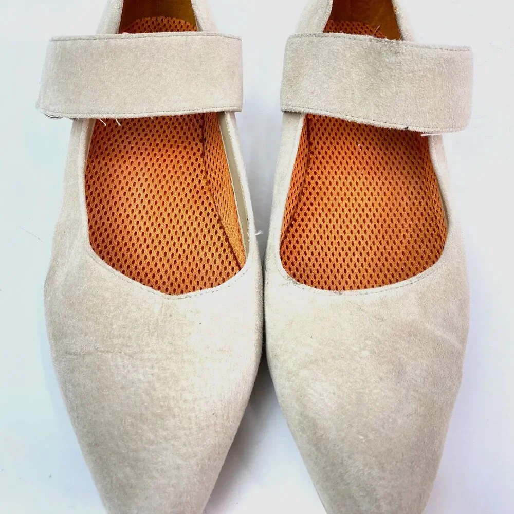 Rocket Dog Leather Nubuck Neutral Beige Loafer Flats Straps Pointed Toe Career